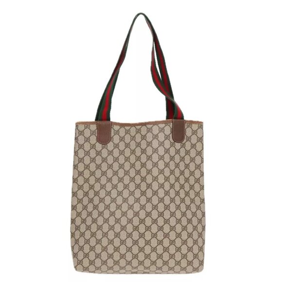 GUCCI GG Canvas Web Sherry Line Tote Bag PVC Beige 002 39 6487 Auth 91002 - Picture 2 of 16